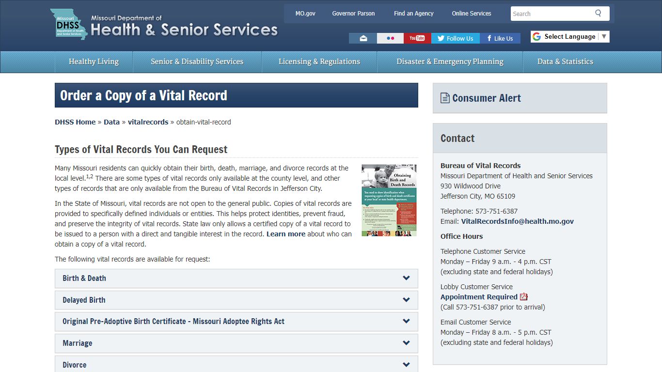 Order a Copy of a Vital Record | Vital Records - Missouri
